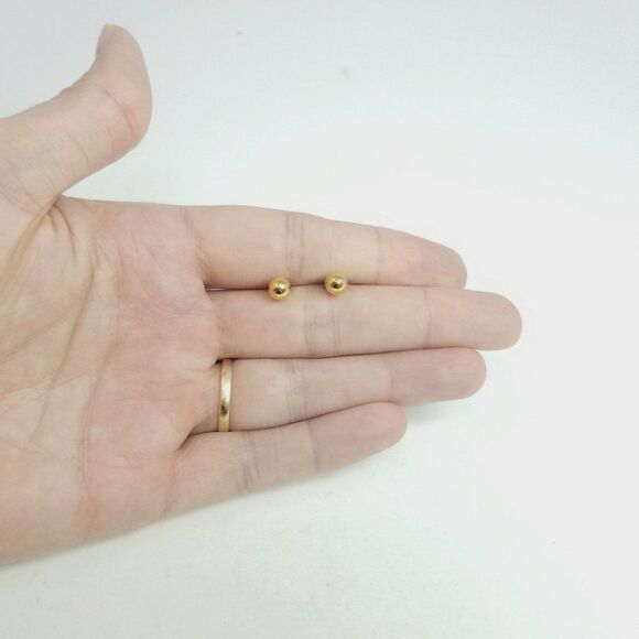Vintage Little Gold Tone Ball Shape Stud Earrings, Classic Minimal Estate - Picture 3 of 5